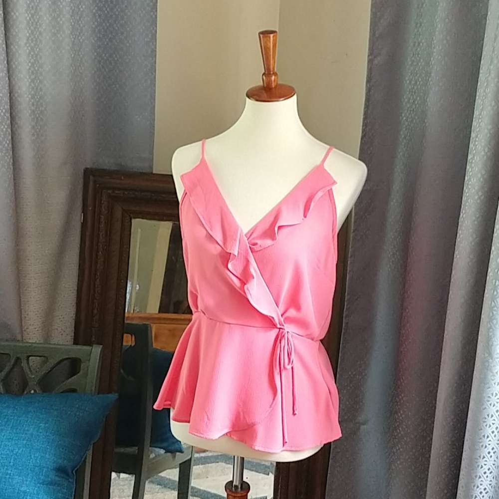 Pink Monteau Faux Pink Wrap Top